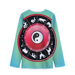 Yin Yang Chinese Zodiac Signs Print Long Sleeve Short Coat