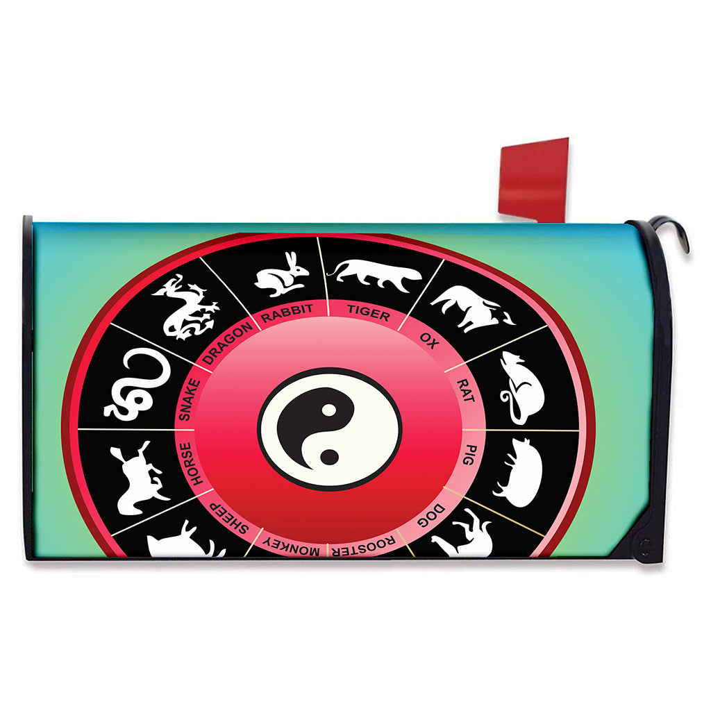 Yin Yang Chinese Zodiac Signs Print Mailbox Cover