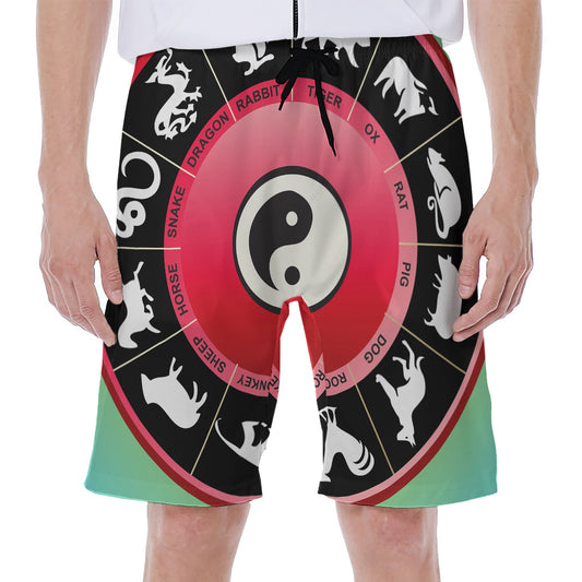 Yin Yang Chinese Zodiac Signs Print Men's Beach Shorts