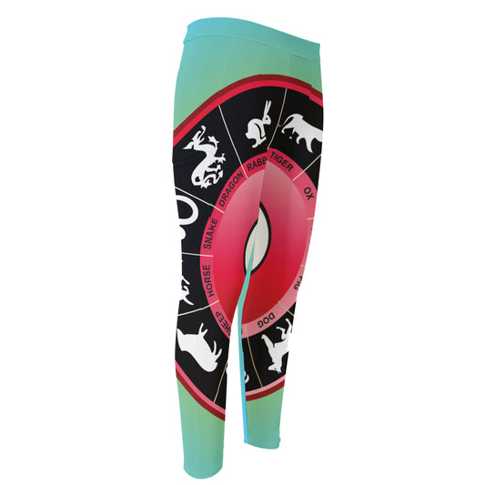 Yin Yang Chinese Zodiac Signs Print Men's Compression Pants