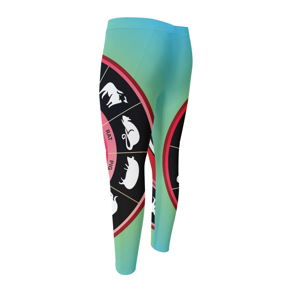 Yin Yang Chinese Zodiac Signs Print Men's Compression Pants