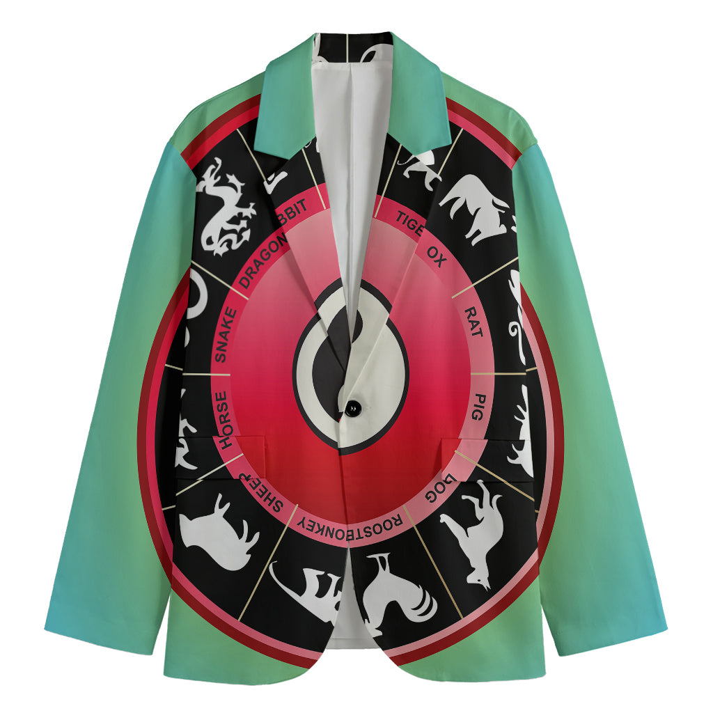Yin Yang Chinese Zodiac Signs Print Men's Cotton Blazer