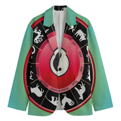Yin Yang Chinese Zodiac Signs Print Men's Cotton Blazer