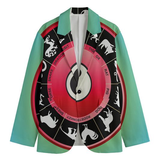Yin Yang Chinese Zodiac Signs Print Men's Cotton Blazer