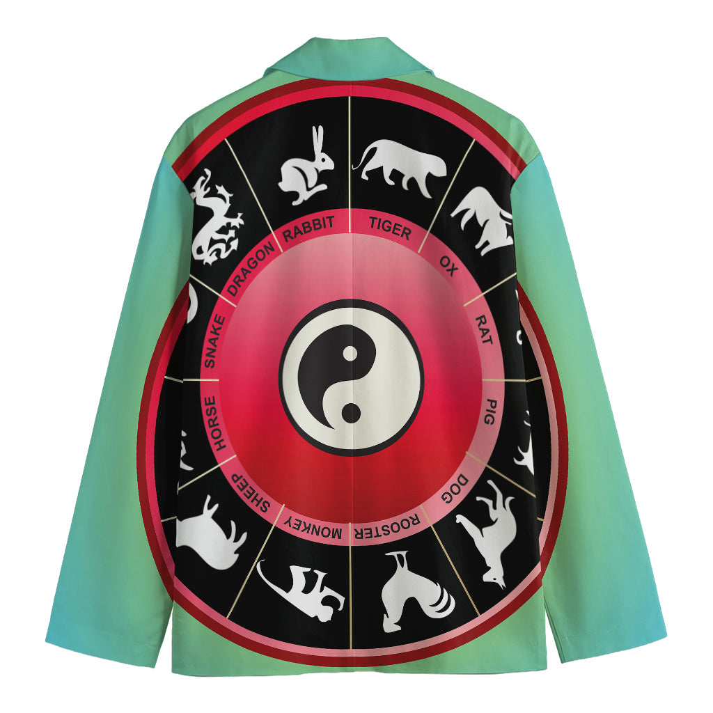 Yin Yang Chinese Zodiac Signs Print Men's Cotton Blazer