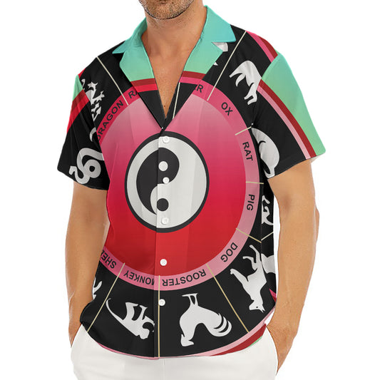 Yin Yang Chinese Zodiac Signs Print Men's Deep V-Neck Shirt