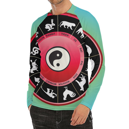 Yin Yang Chinese Zodiac Signs Print Men's Long Sleeve Rash Guard