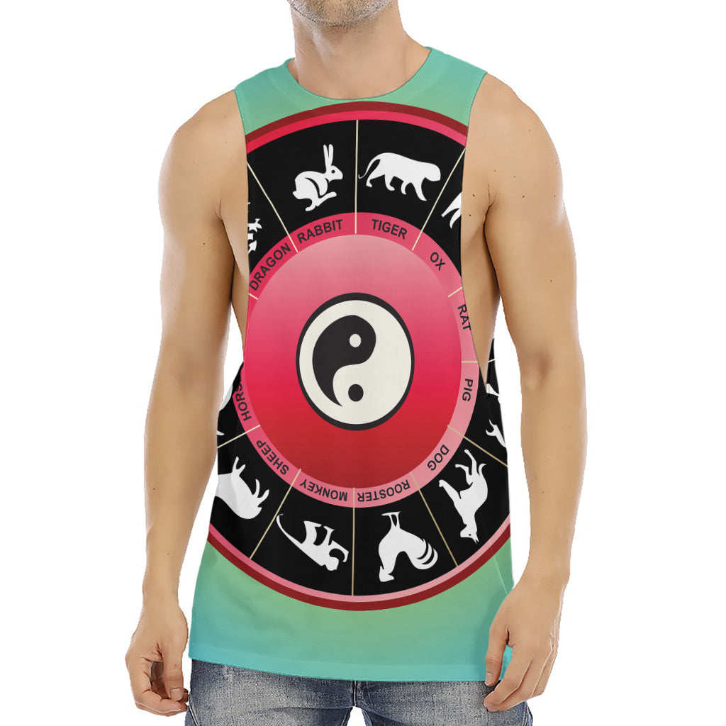Yin Yang Chinese Zodiac Signs Print Men's Muscle Tank Top