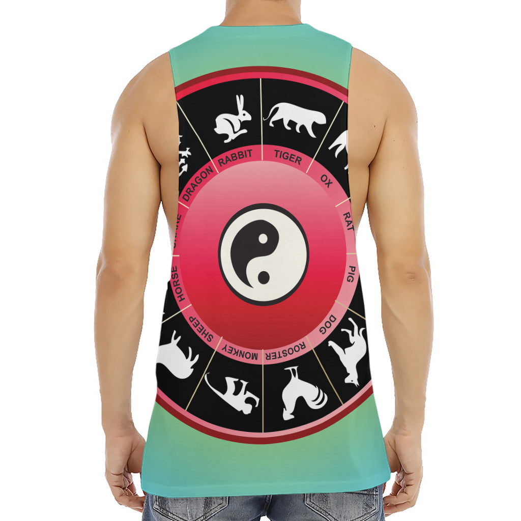 Yin Yang Chinese Zodiac Signs Print Men's Muscle Tank Top