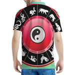 Yin Yang Chinese Zodiac Signs Print Men's Polo Shirt