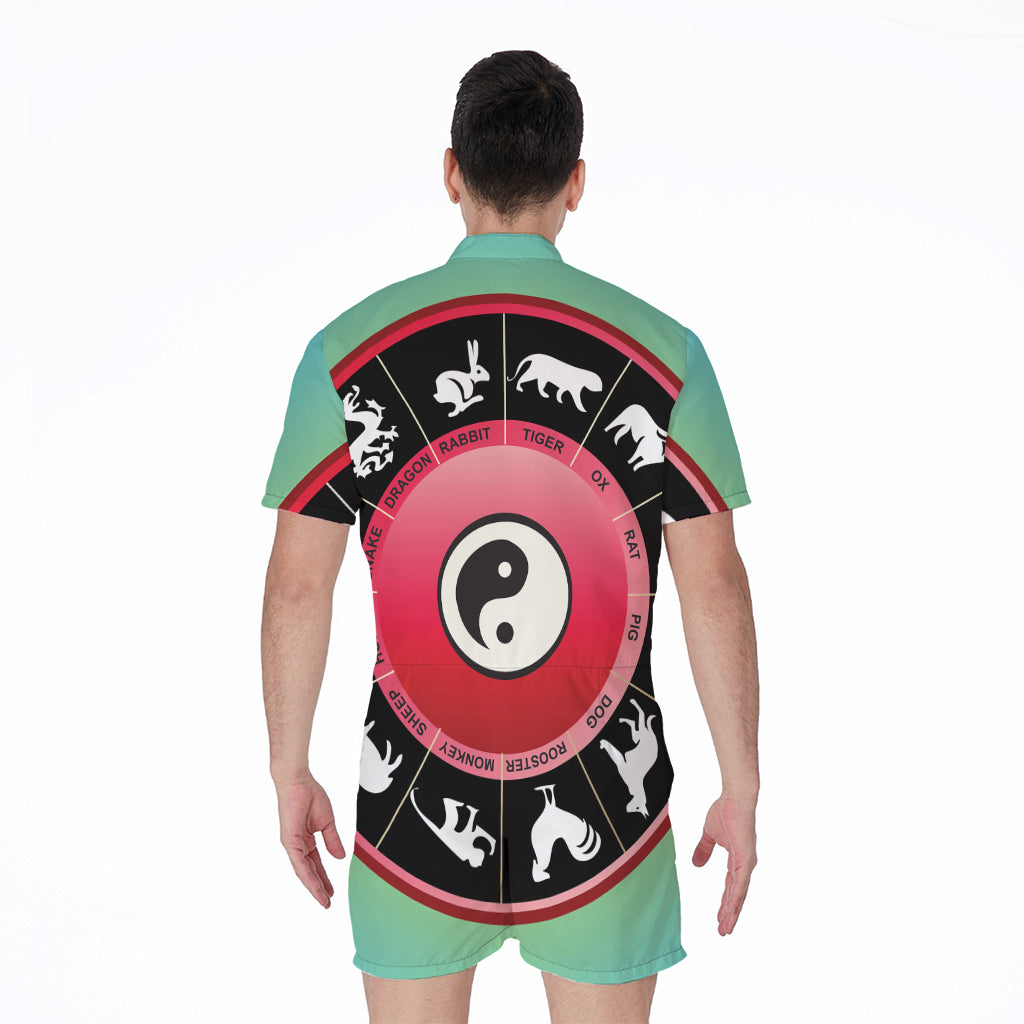 Yin Yang Chinese Zodiac Signs Print Men's Rompers