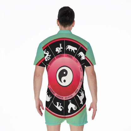 Yin Yang Chinese Zodiac Signs Print Men's Rompers