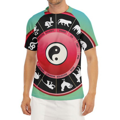 Yin Yang Chinese Zodiac Signs Print Men's Short Sleeve Rash Guard