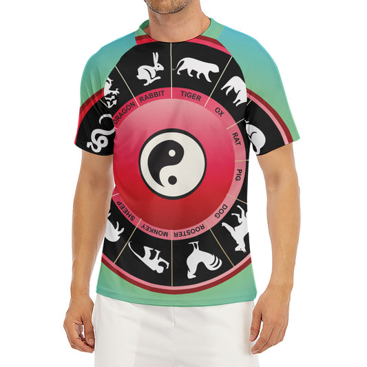 Yin Yang Chinese Zodiac Signs Print Men's Short Sleeve Rash Guard