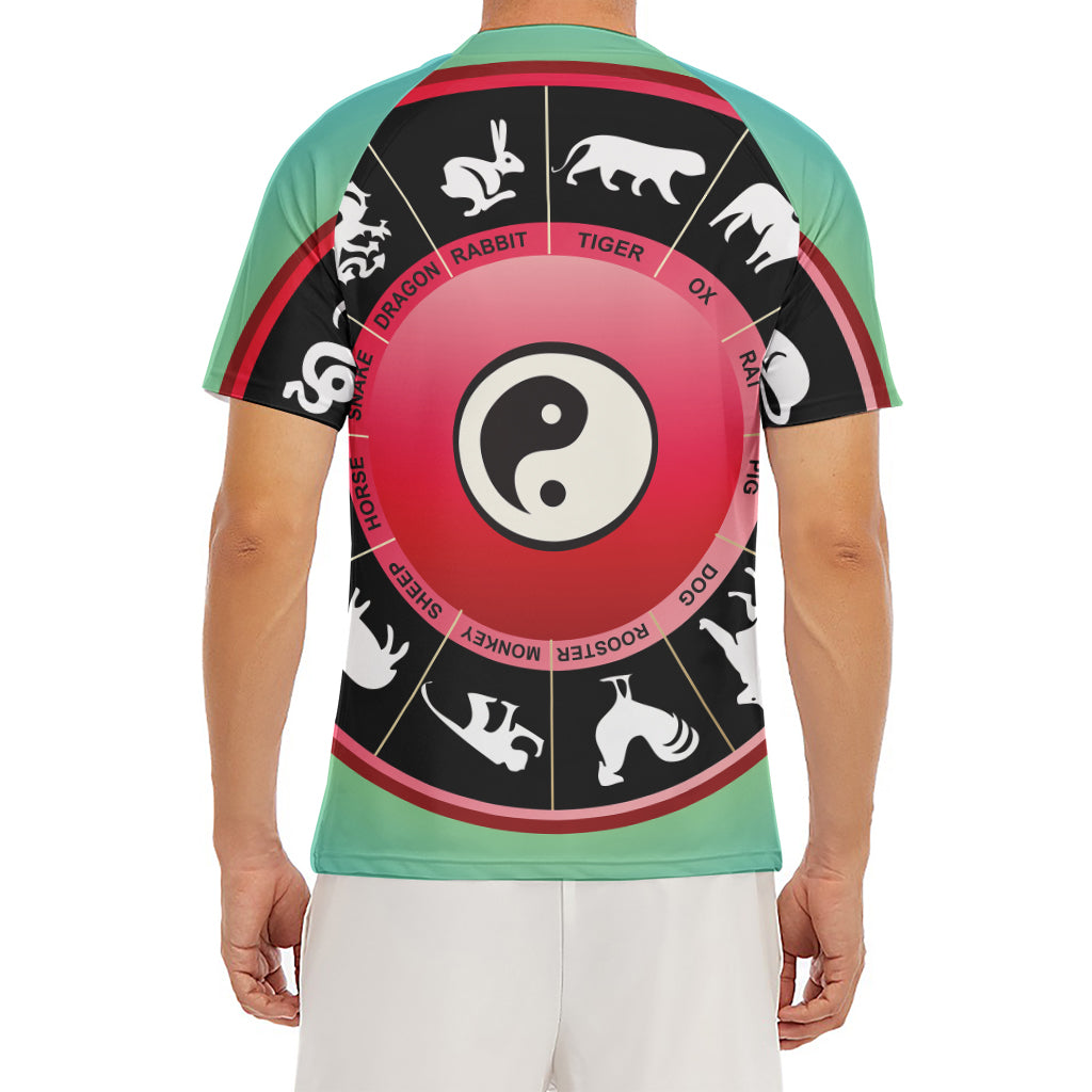 Yin Yang Chinese Zodiac Signs Print Men's Short Sleeve Rash Guard