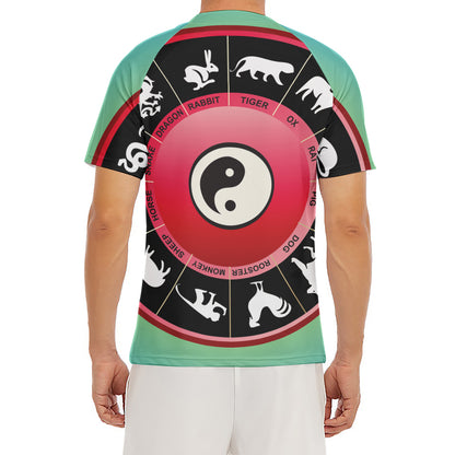 Yin Yang Chinese Zodiac Signs Print Men's Short Sleeve Rash Guard