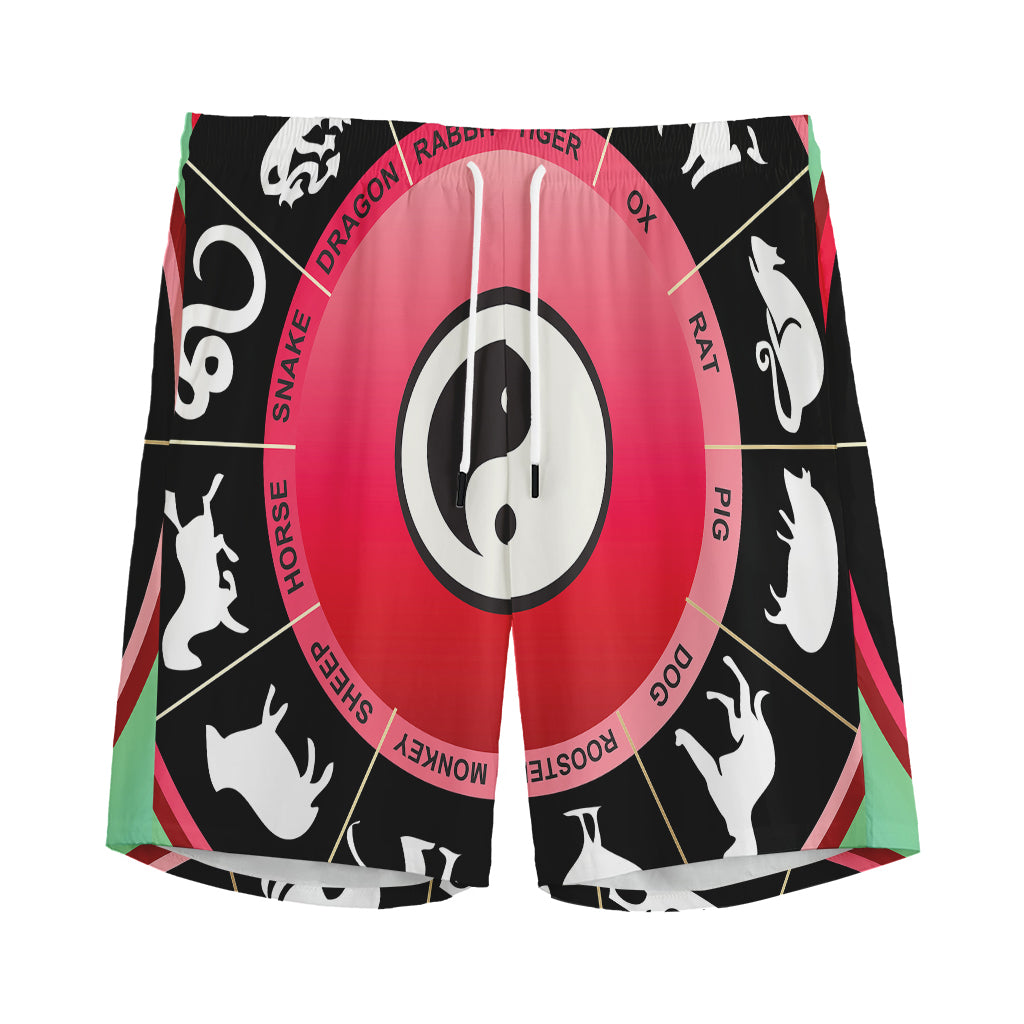 Yin Yang Chinese Zodiac Signs Print Men's Sports Shorts