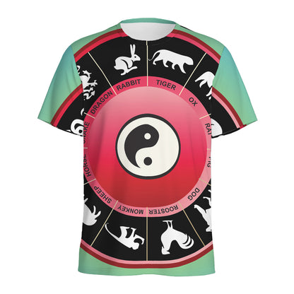 Yin Yang Chinese Zodiac Signs Print Men's Sports T-Shirt
