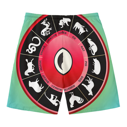 Yin Yang Chinese Zodiac Signs Print Men's Swim Trunks