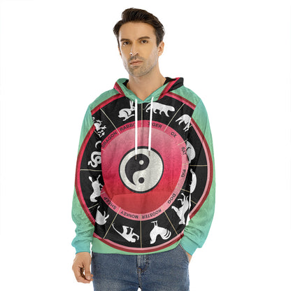 Yin Yang Chinese Zodiac Signs Print Men's Velvet Pullover Hoodie