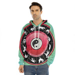 Yin Yang Chinese Zodiac Signs Print Men's Velvet Pullover Hoodie