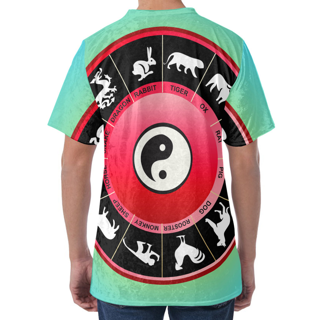 Yin Yang Chinese Zodiac Signs Print Men's Velvet T-Shirt