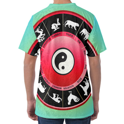 Yin Yang Chinese Zodiac Signs Print Men's Velvet T-Shirt
