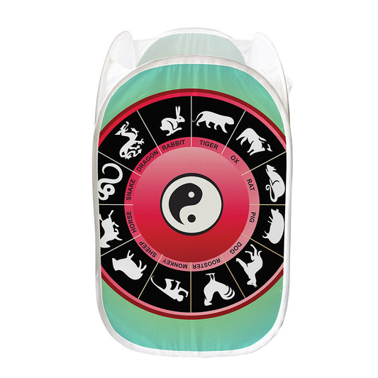 Yin Yang Chinese Zodiac Signs Print Mesh Laundry Hamper