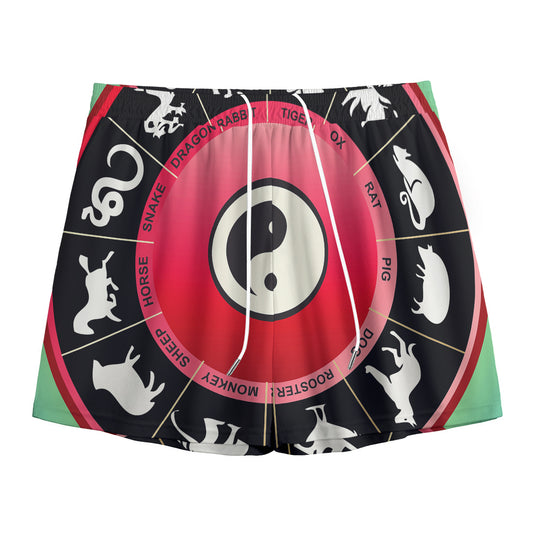 Yin Yang Chinese Zodiac Signs Print Mesh Shorts