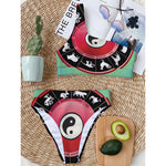 Yin Yang Chinese Zodiac Signs Print One Shoulder Bikini Top