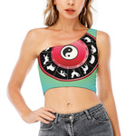 Yin Yang Chinese Zodiac Signs Print One Shoulder Crop Top