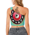 Yin Yang Chinese Zodiac Signs Print One Shoulder Crop Top