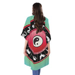 Yin Yang Chinese Zodiac Signs Print Open Front Beach Cover Up