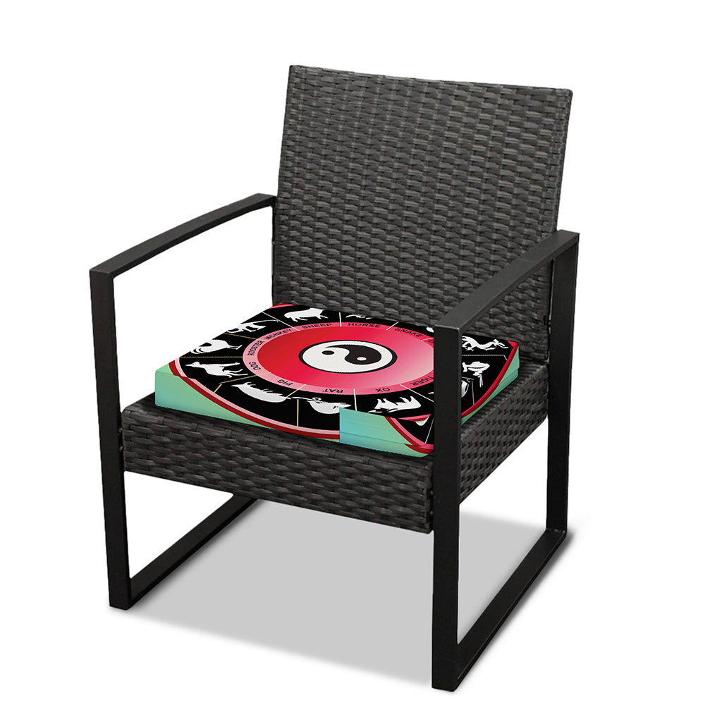 Yin Yang Chinese Zodiac Signs Print Outdoor Seat Cushion Cover