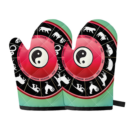 Yin Yang Chinese Zodiac Signs Print Oven Mitts