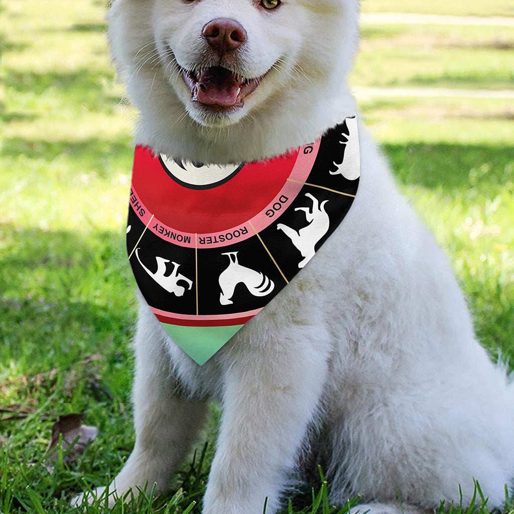 Yin Yang Chinese Zodiac Signs Print Over The Collar Dog Bandana