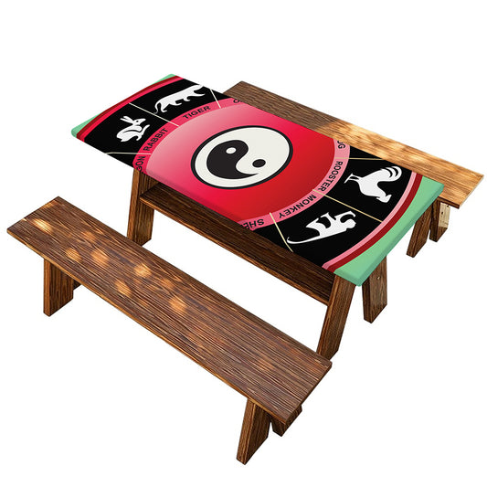 Yin Yang Chinese Zodiac Signs Print Picnic Table Cover