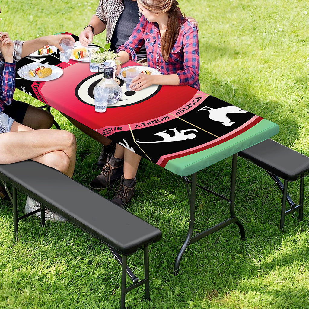 Yin Yang Chinese Zodiac Signs Print Picnic Table Cover