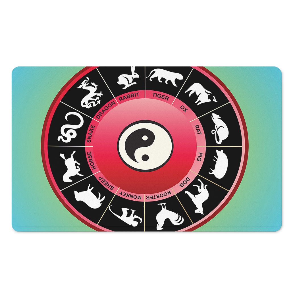Yin Yang Chinese Zodiac Signs Print Polyester Doormat