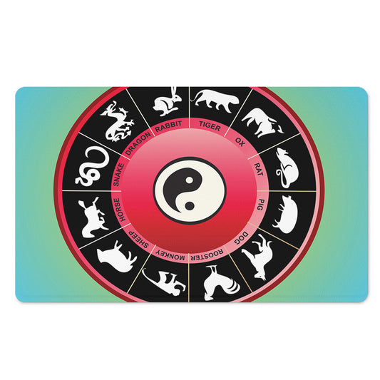 Yin Yang Chinese Zodiac Signs Print Polyester Doormat