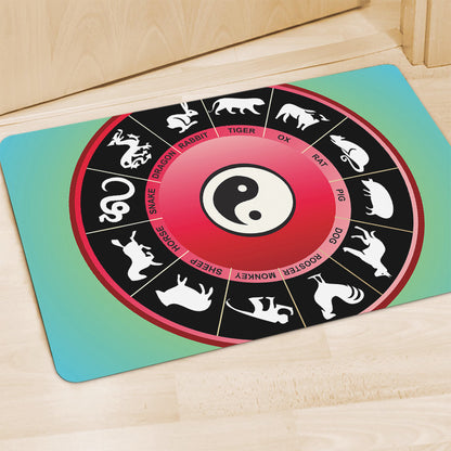 Yin Yang Chinese Zodiac Signs Print Polyester Doormat