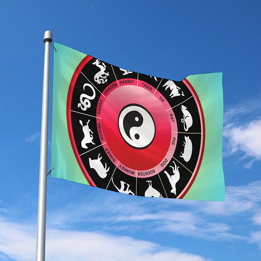 Yin Yang Chinese Zodiac Signs Print Polyester Flag