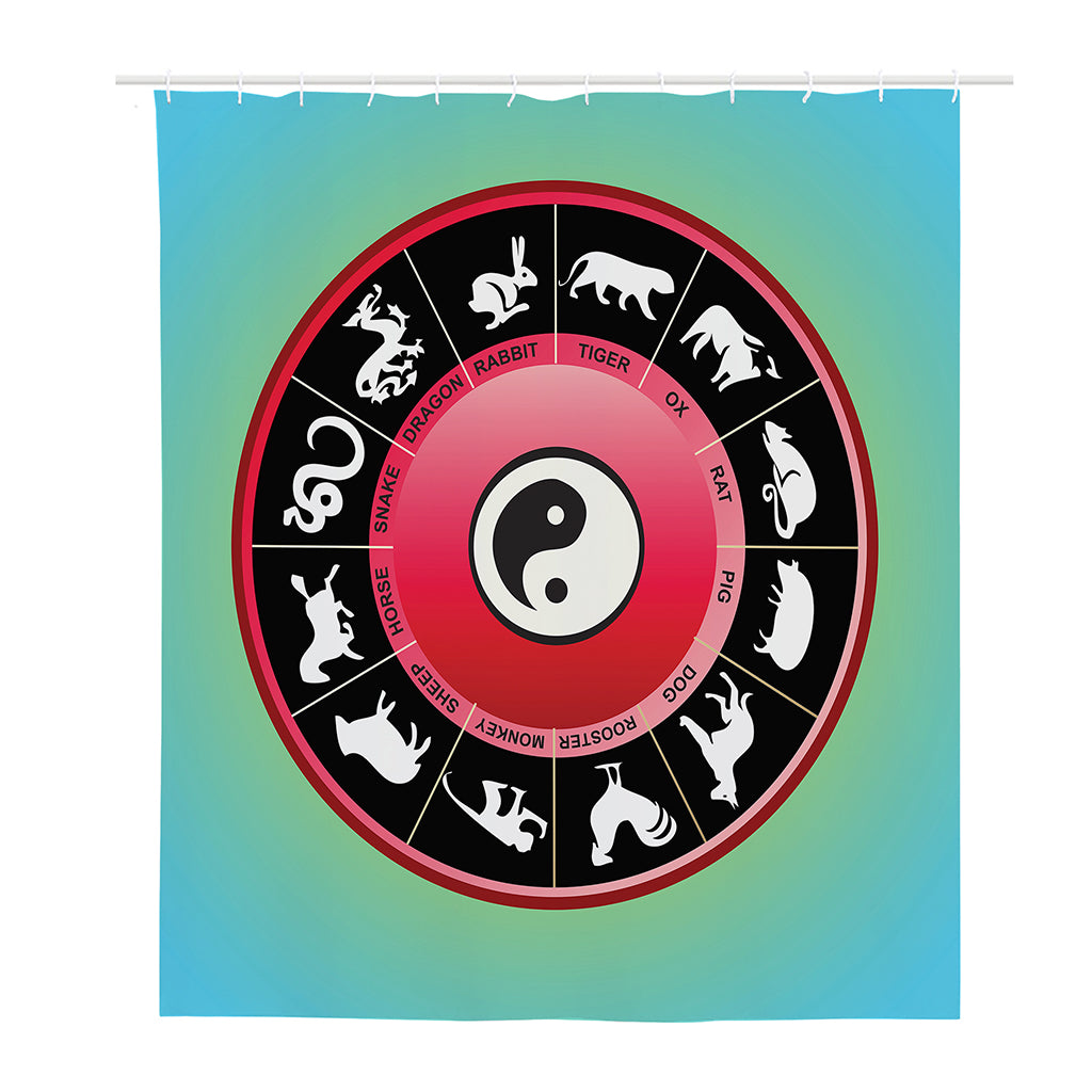 Yin Yang Chinese Zodiac Signs Print Polyester Shower Curtain