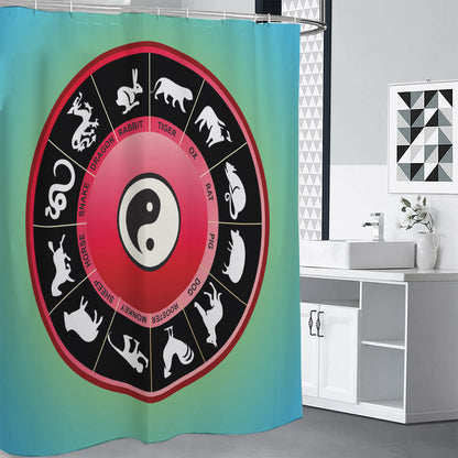 Yin Yang Chinese Zodiac Signs Print Premium Shower Curtain