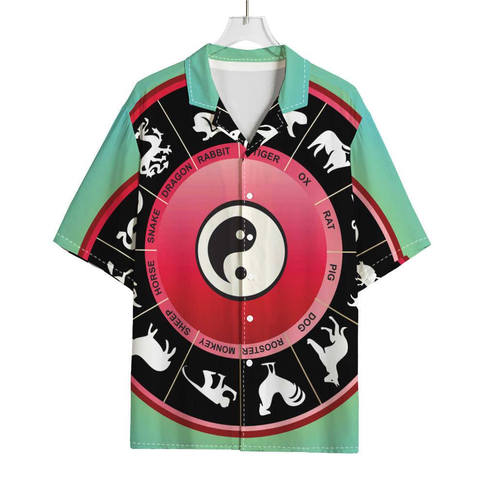 Yin Yang Chinese Zodiac Signs Print Rayon Hawaiian Shirt