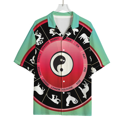 Yin Yang Chinese Zodiac Signs Print Rayon Hawaiian Shirt