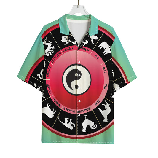 Yin Yang Chinese Zodiac Signs Print Rayon Hawaiian Shirt