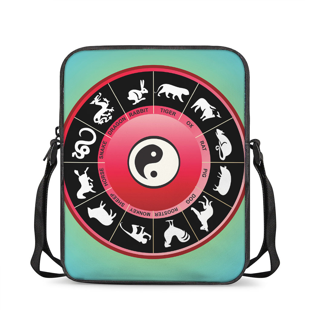 Yin Yang Chinese Zodiac Signs Print Rectangular Crossbody Bag