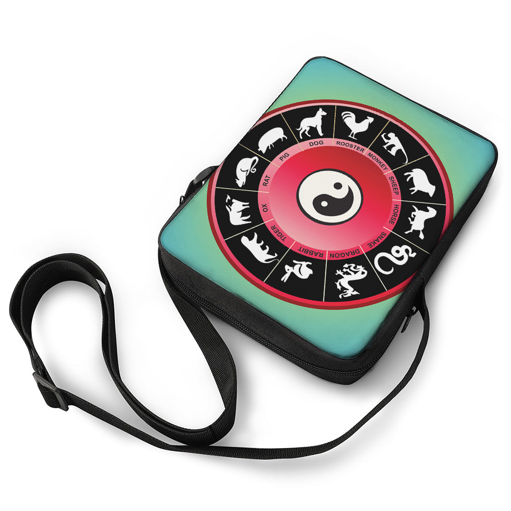 Yin Yang Chinese Zodiac Signs Print Rectangular Crossbody Bag