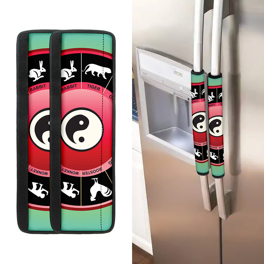 Yin Yang Chinese Zodiac Signs Print Refrigerator Handle Covers